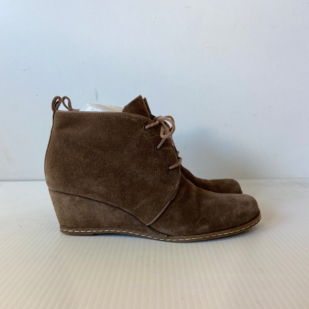 Franco Sarto Annabell Olive Brown Suede Leather Wedge Heel Ankle Boot Womens 8.5